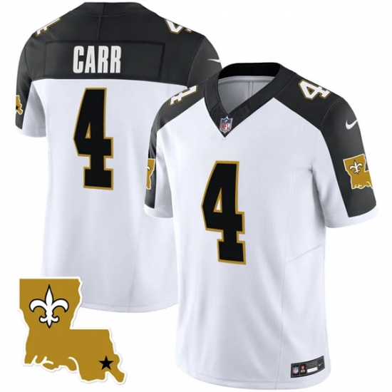 Men New Orleans Saints 4 Derek Carr White Black 2023 F U S E 1987 Legacy Vapor Stitched Jerseys Men New Orleans Saints 4 Derek Carr White Black 2023 F U S E 1987 Legacy Vapor Stitched Jerseys