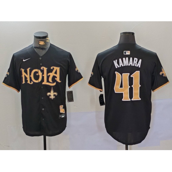 Men New Orleans Saints 41 Alvin Kamara Black Cool Base Stitched Baseball Jersey 2 Men New Orleans Saints 41 Alvin Kamara Black Cool Base Stitched Baseball Jersey 2