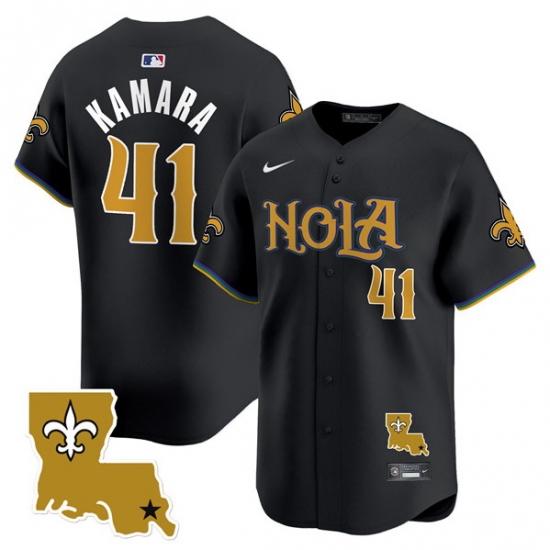 Men New Orleans Saints 41 Alvin Kamara Black Cool Base Stitched Baseball Jersey Men New Orleans Saints 41 Alvin Kamara Black Cool Base Stitched Baseball Jersey