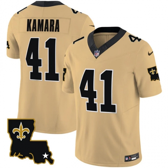 Men New Orleans Saints 41 Alvin Kamara Gold 2023 F U S E 1987 Legacy Vapor Stitched Jersey Men New Orleans Saints 41 Alvin Kamara Gold 2023 F U S E 1987 Legacy Vapor Stitched Jersey