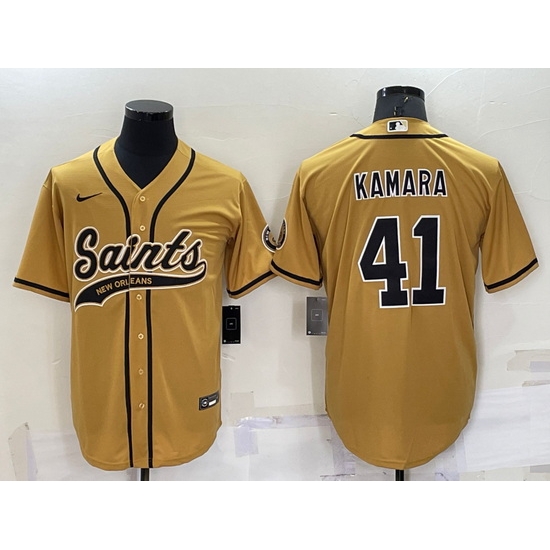 Men New Orleans Saints 41 Alvin Kamara Gold Cool Base Stitched Baseball Jersey Men New Orleans Saints 41 Alvin Kamara Gold Cool Base Stitched Baseball Jersey