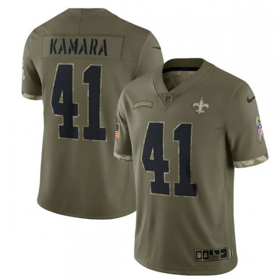 Men New Orleans Saints 41 Alvin Kamara Olive 2022 Salute To Service Limited Stitched Jersey Men New Orleans Saints 41 Alvin Kamara Olive 2022 Salute To Service Limited Stitched Jersey