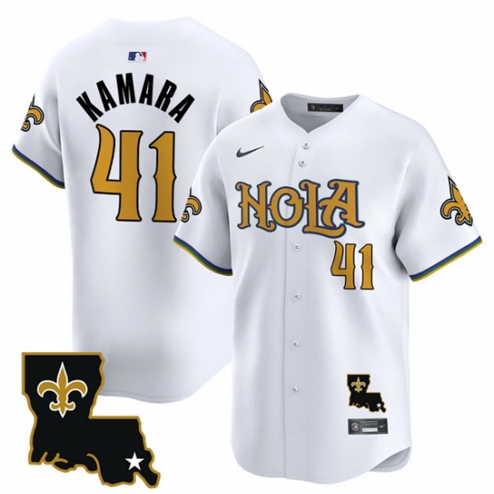 Men New Orleans Saints 41 Alvin Kamara White Cool Base Stitched Baseball Jersey Men New Orleans Saints 41 Alvin Kamara White Cool Base Stitched Baseball Jersey