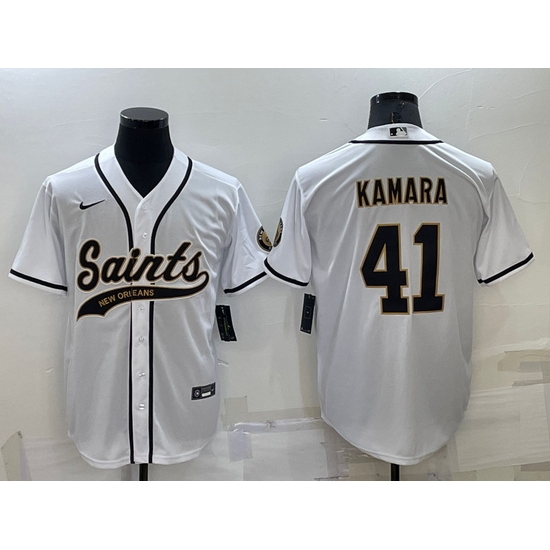 Men New Orleans Saints 41 Alvin Kamara White Stitched MLB Cool Base Nike Baseball Jersey Men New Orleans Saints 41 Alvin Kamara White Stitched MLB Cool Base Nike Baseball Jersey