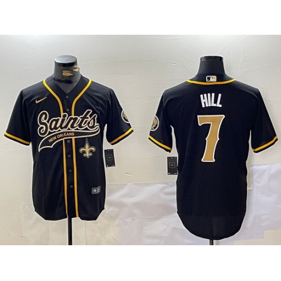 Men New Orleans Saints 7 Taysom Hill Black With Patch Cool Base Stitched Baseball Jersey 2 Men New Orleans Saints 7 Taysom Hill Black With Patch Cool Base Stitched Baseball Jersey 2