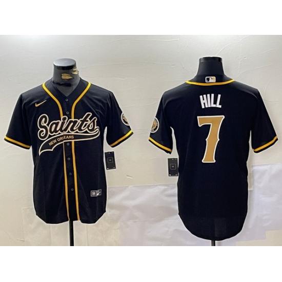 Men New Orleans Saints 7 Taysom Hill Black With Patch Cool Base Stitched Baseball Jersey Men New Orleans Saints 7 Taysom Hill Black With Patch Cool Base Stitched Baseball Jersey