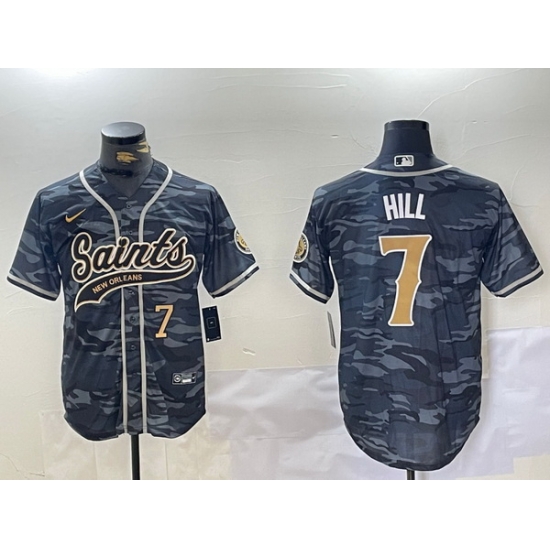 Men New Orleans Saints 7 Taysom Hill Grey Camo With Patch Cool Base Stitched Baseball Jersey 1 Men New Orleans Saints 7 Taysom Hill Grey Camo With Patch Cool Base Stitched Baseball Jersey 1