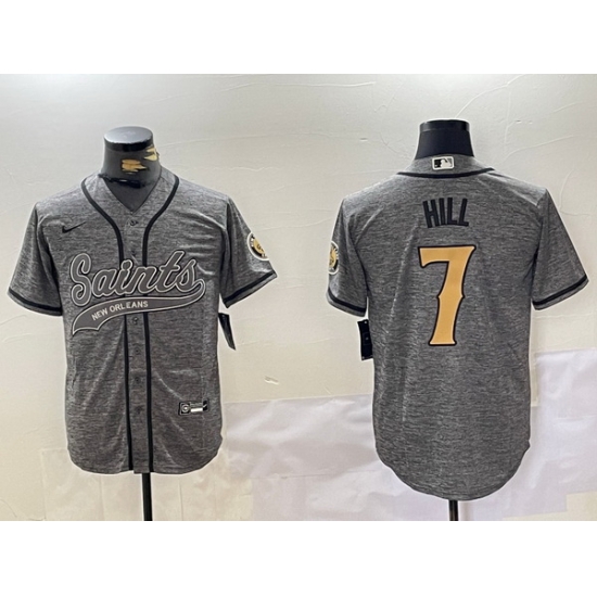 Men New Orleans Saints 7 Taysom Hill Grey With Patch Cool Base Stitched Baseball Jersey Men New Orleans Saints 7 Taysom Hill Grey With Patch Cool Base Stitched Baseball Jersey