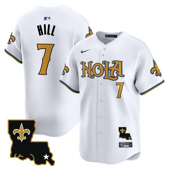 Men New Orleans Saints 7 Taysom Hill White Cool Base Stitched Baseball Jersey Men New Orleans Saints 7 Taysom Hill White Cool Base Stitched Baseball Jersey