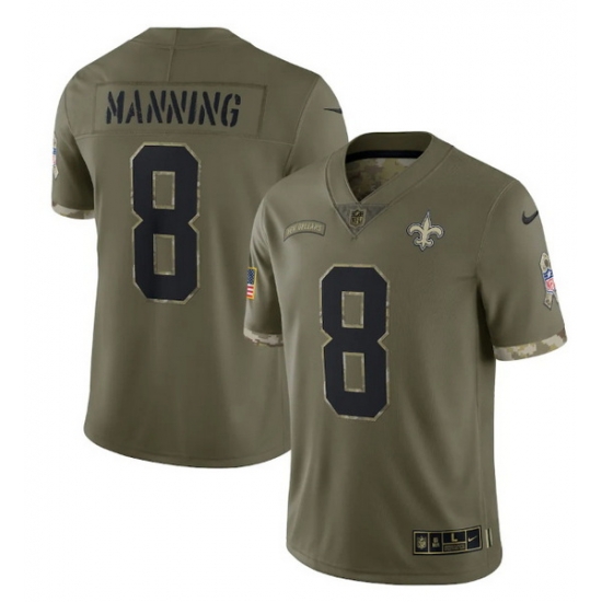 Men New Orleans Saints 8 Archie Manning Olive 2022 Salute To Service Limited Stitched Jersey Men New Orleans Saints 8 Archie Manning Olive 2022 Salute To Service Limited Stitched Jersey