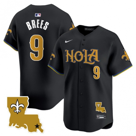 Men New Orleans Saints 9 Drew Brees Black Cool Base Stitched Baseball Jersey Men New Orleans Saints 9 Drew Brees Black Cool Base Stitched Baseball Jersey