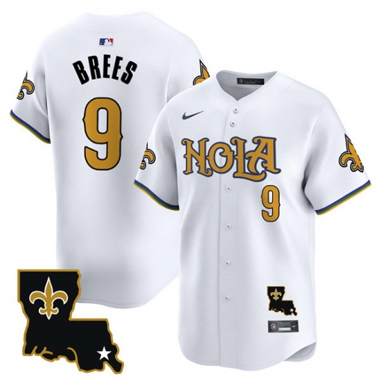 Men New Orleans Saints 9 Drew Brees White Cool Base Stitched Baseball Jersey Men New Orleans Saints 9 Drew Brees White Cool Base Stitched Baseball Jersey