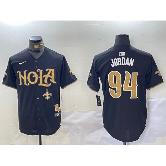 Men New Orleans Saints 94 Cameron Jordan Black Cool Base Stitched Baseball Jersey 2 Men New Orleans Saints 94 Cameron Jordan Black Cool Base Stitched Baseball Jersey 2