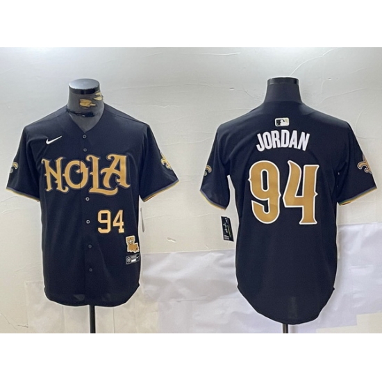 Men New Orleans Saints 94 Cameron Jordan Black Cool Base Stitched Baseball Jersey Men New Orleans Saints 94 Cameron Jordan Black Cool Base Stitched Baseball Jersey