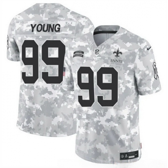 Men New Orleans Saints 99 Chase Young 2024 F U S E Arctic Camo Salute To Service Limited Stitched Football Jersey Men New Orleans Saints 99 Chase Young 2024 F U S E Arctic Camo Salute To Service Limited Stitched Football Jersey