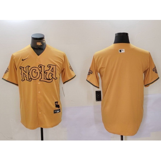 Men New Orleans Saints Blank Gold Cool Base Stitched Baseball Jersey Men New Orleans Saints Blank Gold Cool Base Stitched Baseball Jersey