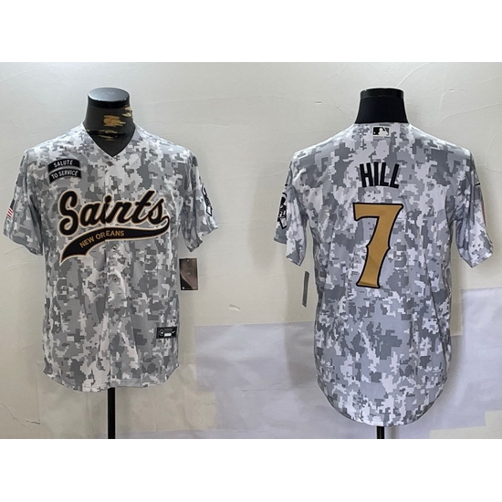 Men New Orleans Saints Team 7 Taysom Hill 2024 Arctic Camo Salute To Service Stitched Baseball Jersey Men New Orleans Saints Team 7 Taysom Hill 2024 Arctic Camo Salute To Service Stitched Baseball Jersey