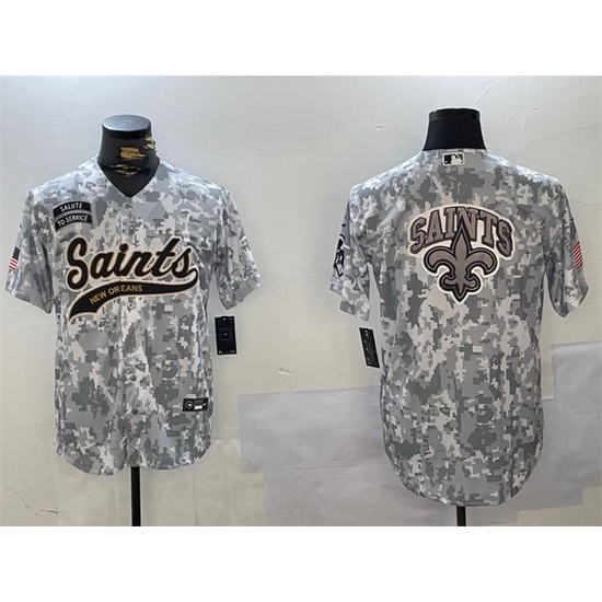 Men New Orleans Saints Team Big Logo 2024 Arctic Camo Salute To Service Stitched Baseball Jersey Men New Orleans Saints Team Big Logo 2024 Arctic Camo Salute To Service Stitched Baseball Jersey
