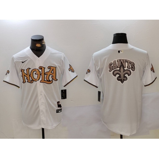 Men New Orleans Saints Team Big Logo White Cool Base Stitched Baseball Jersey Men New Orleans Saints Team Big Logo White Cool Base Stitched Baseball Jersey