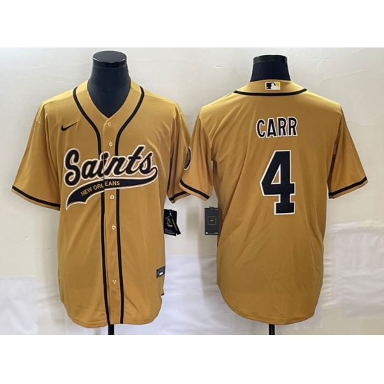 Men's New Orleans Saints #4 Derek Carr Gold With Patch Cool Base Stitched Baseball Jersey Men's New Orleans Saints #4 Derek Carr Gold With Patch Cool Base Stitched Baseball Jersey