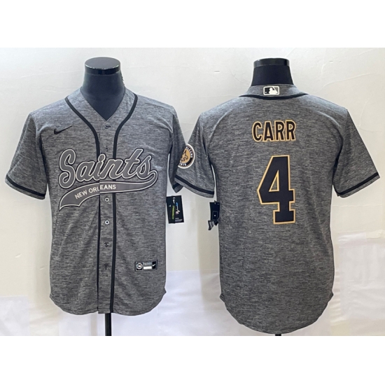Men's New Orleans Saints #4 Derek Carr Grey Gridiron With Patch Cool Base Stitched Baseball Jersey Men's New Orleans Saints #4 Derek Carr Grey Gridiron With Patch Cool Base Stitched Baseball Jersey