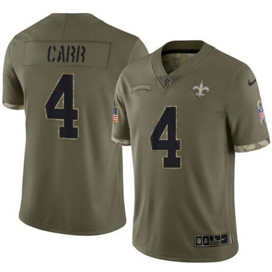 Men's New Orleans Saints #4 Derek Carr Olive Salute To Service Limited Stitched Jersey Men's New Orleans Saints #4 Derek Carr Olive Salute To Service Limited Stitched Jersey