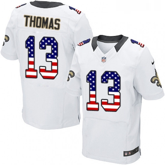 Mens Nike New Orleans Saints 13 Michael Thomas Elite White Road USA Flag Fashion NFL Jersey Mens Nike New Orleans Saints 13 Michael Thomas Elite White Road USA Flag Fashion NFL Jersey