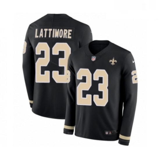 Mens Nike New Orleans Saints 23 Marshon Lattimore Limited Black Therma Long Sleeve NFL Jersey Mens Nike New Orleans Saints 23 Marshon Lattimore Limited Black Therma Long Sleeve NFL Jersey