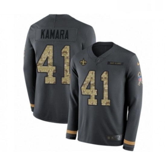Mens Nike New Orleans Saints 41 Alvin Kamara Limited Black Salute to Service Therma Long Sleeve NFL Jersey Mens Nike New Orleans Saints 41 Alvin Kamara Limited Black Salute to Service Therma Long Sleeve NFL Jersey