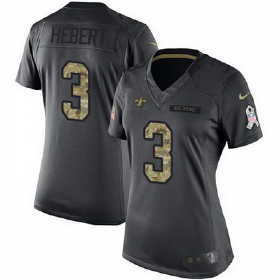 Nike Saints #3 Bobby Hebert Black Womens Stitched NFL Limited 2016 Salute to Service Jersey Nike Saints #3 Bobby Hebert Black Womens Stitched NFL Limited 2016 Salute to Service Jersey