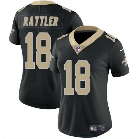 Women New Orleans Saints 18 Spencer Rattler Black Vapor Stitched Game Jersey Women New Orleans Saints 18 Spencer Rattler Black Vapor Stitched Game Jersey