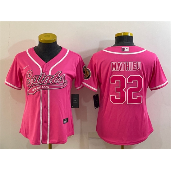 Women New Orleans Saints 32 Tyrann Mathieu Pink With Patch Cool Base Stitched Baseball Jersey Women New Orleans Saints 32 Tyrann Mathieu Pink With Patch Cool Base Stitched Baseball Jersey