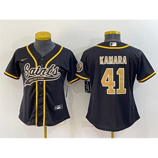 Women New Orleans Saints 41 Alvin Kamara Black With Patch Cool Base Stitched Baseball Jersey Women New Orleans Saints 41 Alvin Kamara Black With Patch Cool Base Stitched Baseball Jersey