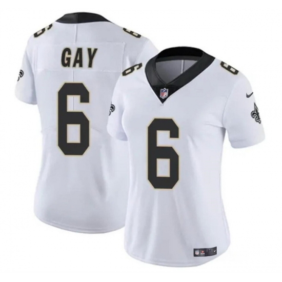 Women New Orleans Saints 6 Willie Gay White Vapor Stitched Game Jersey Women New Orleans Saints 6 Willie Gay White Vapor Stitched Game Jersey