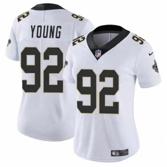 Women New Orleans Saints 92 Chase Young White Vapor Stitched Game Jersey Women New Orleans Saints 92 Chase Young White Vapor Stitched Game Jersey