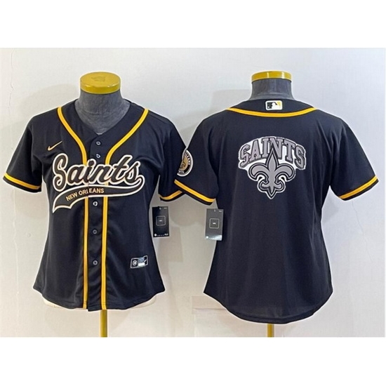 Women New Orleans Saints Black Team Big Logo With Patch Cool Base Stitched Baseball Jersey Women New Orleans Saints Black Team Big Logo With Patch Cool Base Stitched Baseball Jersey