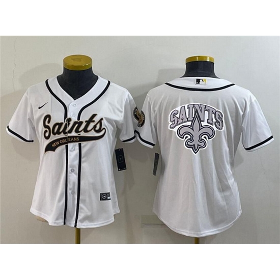 Women New Orleans Saints White Team Big Logo With Patch Cool Base Stitched Baseball Jersey Women New Orleans Saints White Team Big Logo With Patch Cool Base Stitched Baseball Jersey