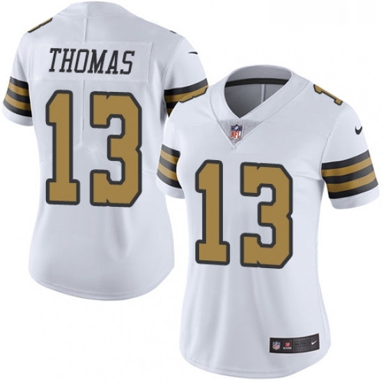 Womens Nike New Orleans Saints 13 Michael Thomas Limited White Rush Vapor Untouchable NFL Jersey Womens Nike New Orleans Saints 13 Michael Thomas Limited White Rush Vapor Untouchable NFL Jersey