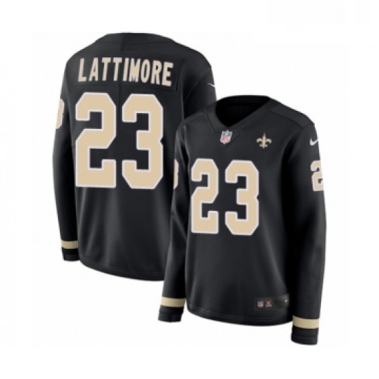 Womens Nike New Orleans Saints 23 Marshon Lattimore Limited Black Therma Long Sleeve NFL Jersey Womens Nike New Orleans Saints 23 Marshon Lattimore Limited Black Therma Long Sleeve NFL Jersey
