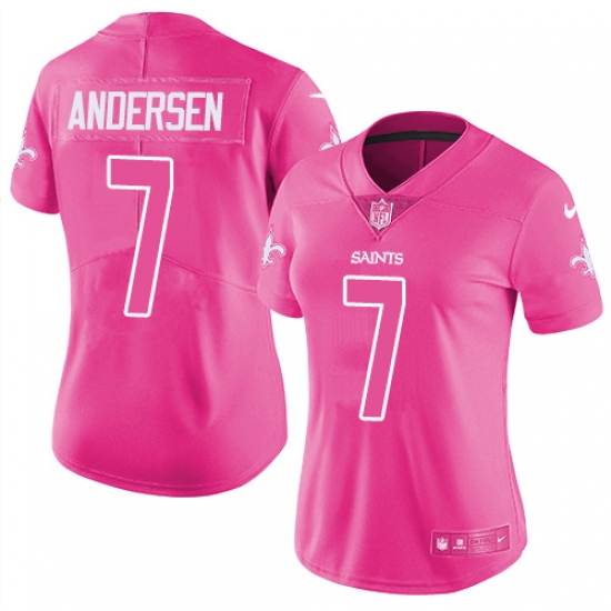 Womens Nike Saints #7 Morten Andersen Pink Stitched NFL Limited Rush Fashion Jersey Womens Nike Saints #7 Morten Andersen Pink Stitched NFL Limited Rush Fashion Jersey