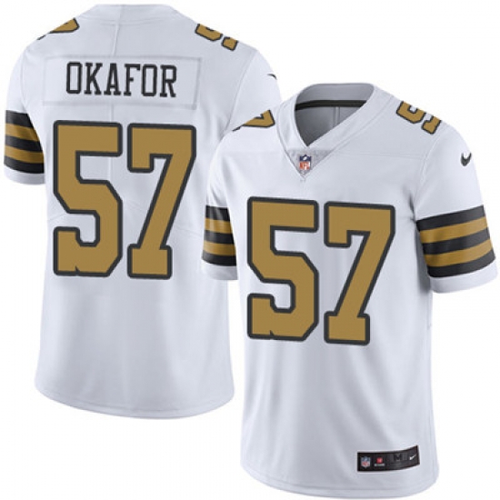 Youth Nike Saints #57 Alex Okafor White Stitched NFL Limited Rush Jersey Youth Nike Saints #57 Alex Okafor White Stitched NFL Limited Rush Jersey