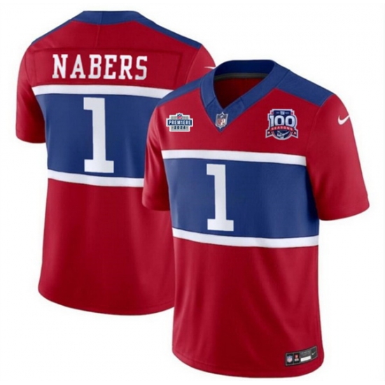 Men New York Giants 1 Malik Nabers Red 2024 F U S E With Draft Patch Alternate 100TH Season Patch Vapor Untouchable Limited Stitched Jersey Men New York Giants 1 Malik Nabers Red 2024 F U S E With Draft Patch Alternate 100TH Season Patch Vapor Untouchable Limited Stitched Jersey