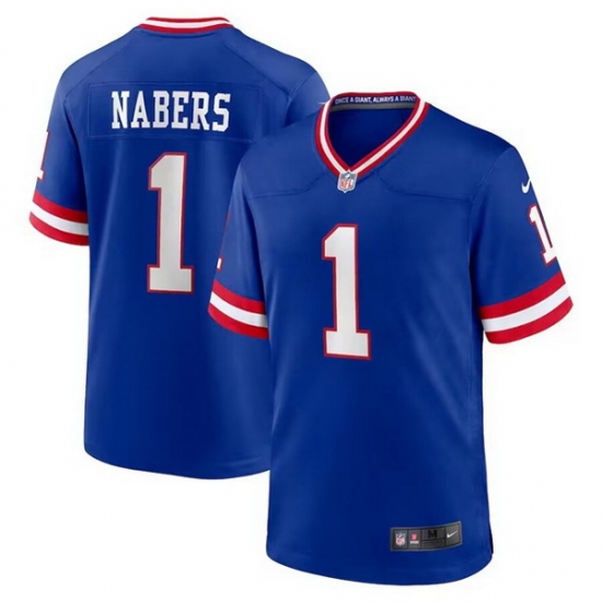 Men New York Giants 1 Malik Nabers Royal Classic Football Stitched Game Jersey Men New York Giants 1 Malik Nabers Royal Classic Football Stitched Game Jersey