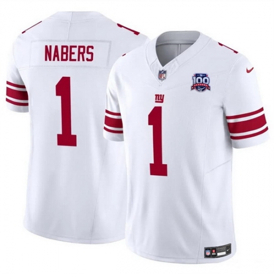 Men New York Giants 1 Malik Nabers White 2024 Draft F U S E 100TH Season Patch Vapor Untouchable Limited Stitched Jersey Men New York Giants 1 Malik Nabers White 2024 Draft F U S E 100TH Season Patch Vapor Untouchable Limited Stitched Jersey