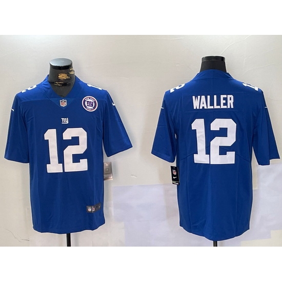 Men New York Giants 12 Darren Waller Blue With 100TH Season Patch Vapor Untouchable Limited Stitched Jersey 5 Men New York Giants 12 Darren Waller Blue With 100TH Season Patch Vapor Untouchable Limited Stitched Jersey 5