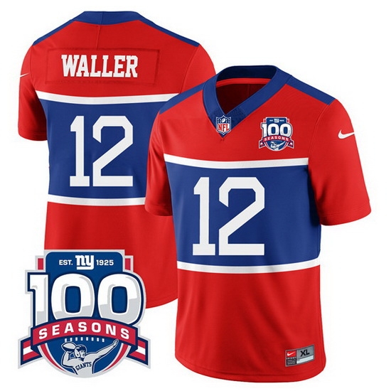 Men New York Giants 12 Darren Waller Century Red 100TH Season Commemorative Patch Limited Stitched Football Jersey Men New York Giants 12 Darren Waller Century Red 100TH Season Commemorative Patch Limited Stitched Football Jersey