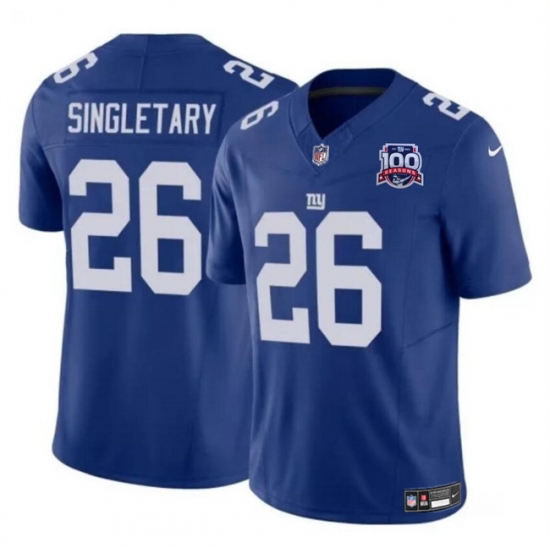 Men New York Giants 26 Devin Singletary Blue 2024 F U S E 100TH Season Patch Vapor Untouchable Limited Stitched Jersey Men New York Giants 26 Devin Singletary Blue 2024 F U S E 100TH Season Patch Vapor Untouchable Limited Stitched Jersey