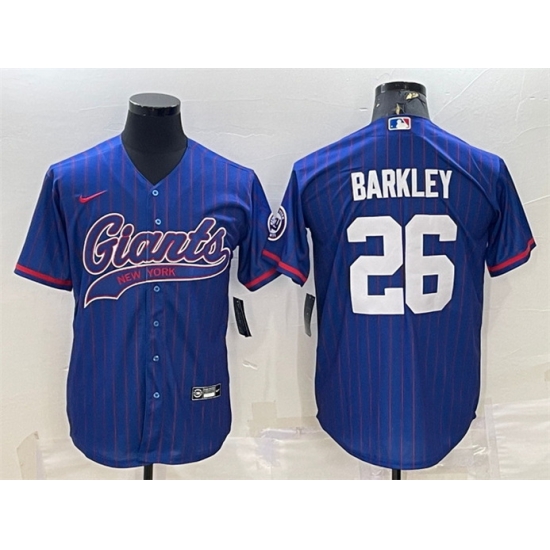 Men New York Giants 26 Saquon Barkley Blue With Patch Cool Base Stitched Baseball Jersey Men New York Giants 26 Saquon Barkley Blue With Patch Cool Base Stitched Baseball Jersey