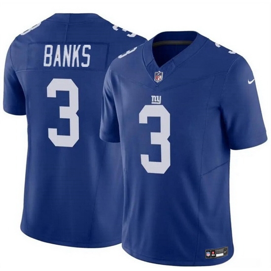 Men New York Giants 3 Deonte Banks Blue 2023 F U S E Vapor Untouchable Limited Stitched Jersey Men New York Giants 3 Deonte Banks Blue 2023 F U S E Vapor Untouchable Limited Stitched Jersey