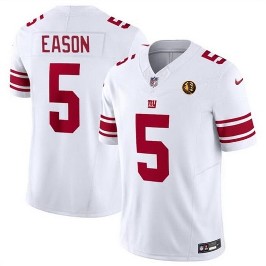 Men New York Giants 5 Jacob Eason White 2023 F U S E With John Madden Patch Vapor Limited Stitched Football Jersey Men New York Giants 5 Jacob Eason White 2023 F U S E With John Madden Patch Vapor Limited Stitched Football Jersey